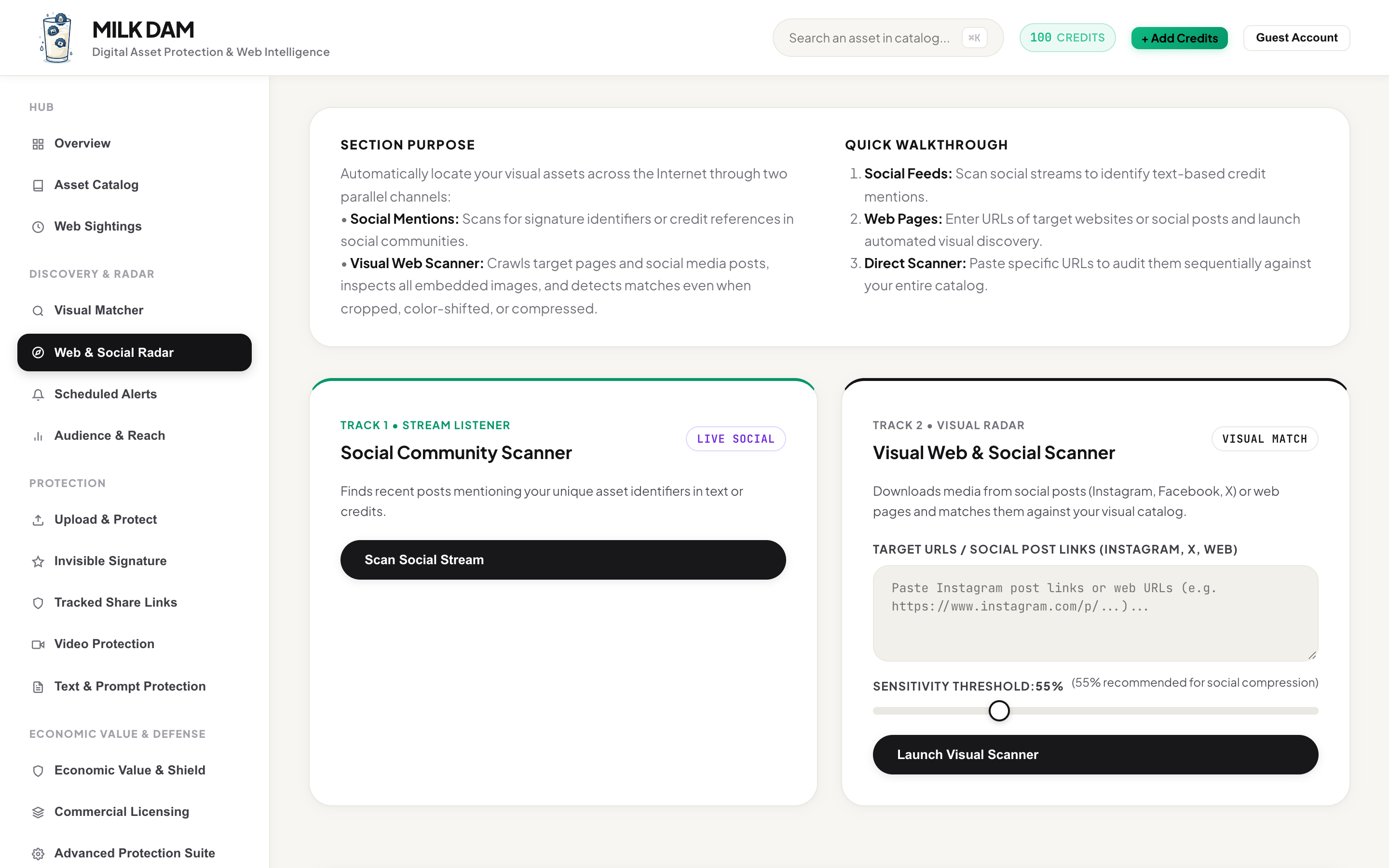 MILK DAM Autonomous Web & Social Radar - 24/7 Deep Web Crawler and Sightings Detection