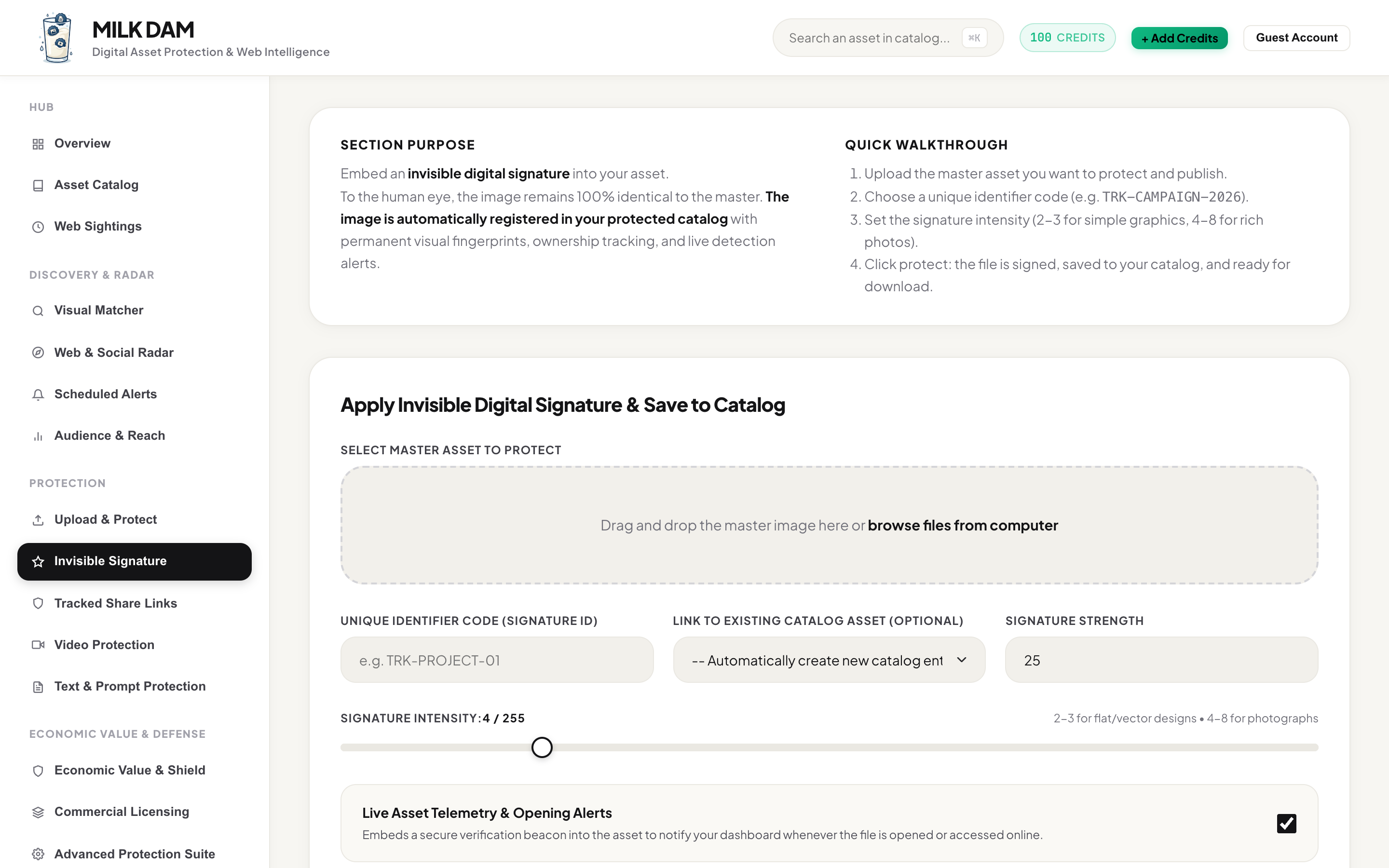 MILK DAM Invisible Signature - TrustMark Neural Watermarking and Ownership Embedding